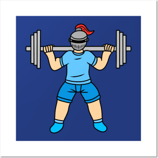 Cute cartoon knight weightlifting Posters and Art